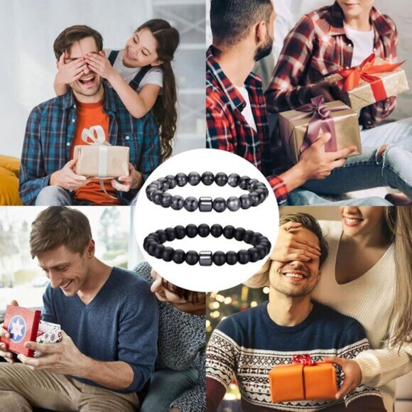 ⚡Rankeef Men 2 Black Flash Tiger Eye 8MM Natural Stone Crystal Beaded Bracelet - Picture 6 of 7